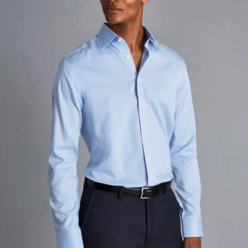 Charles Tyrwhitt Non-Iron Puppytooth Shirt Sky Blue Classic Fit Neck 17/17.5Nwt